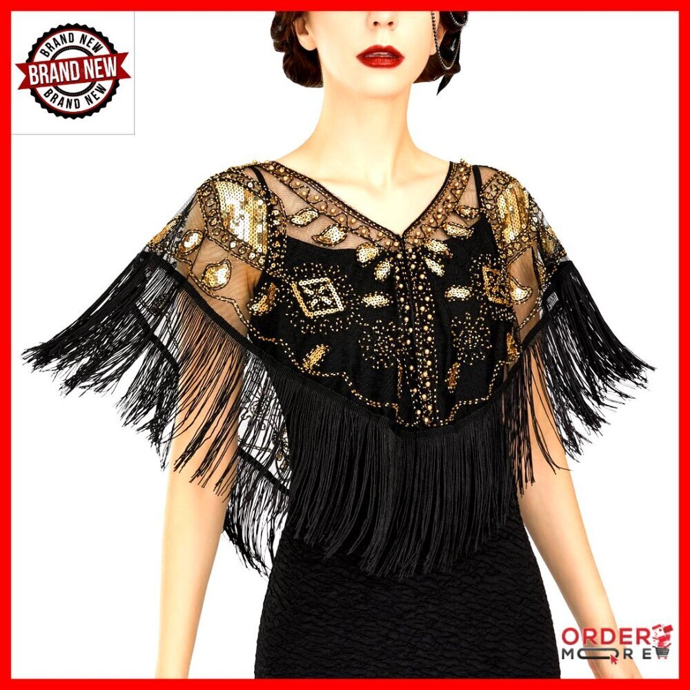 Sequin Beaded Flapper Evening Shawl Wrap for Formal Parties & Weddings